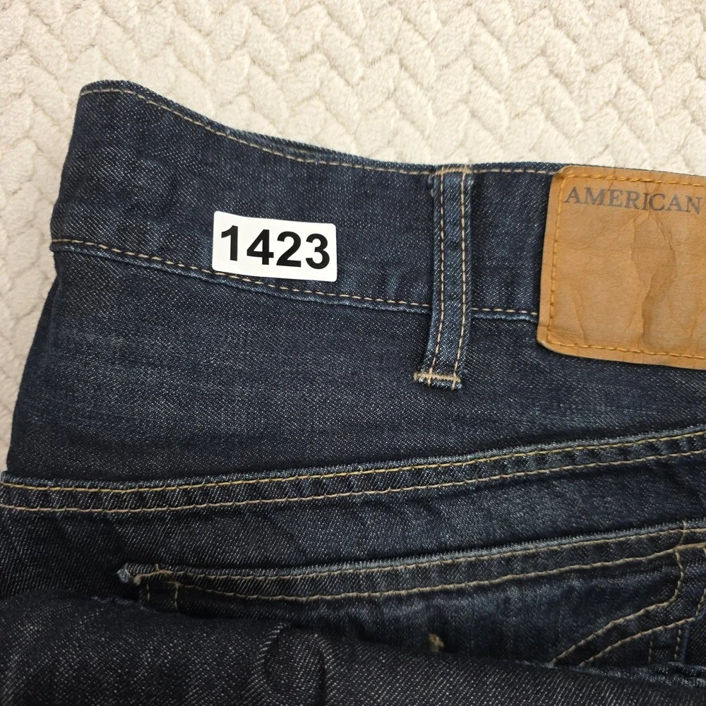 American Eagle Mens Low Rise Boot Jeans Dark Wash Blue 38x32‎ Whiskered Cotton
